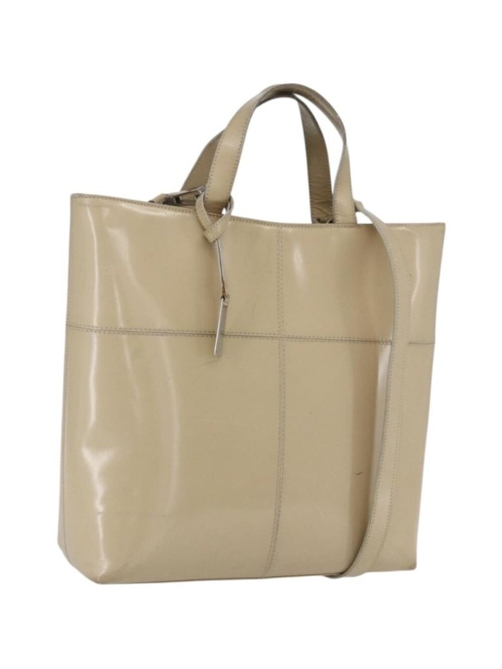 GUCCI Tote Bag Enamel 2way Beige Silver